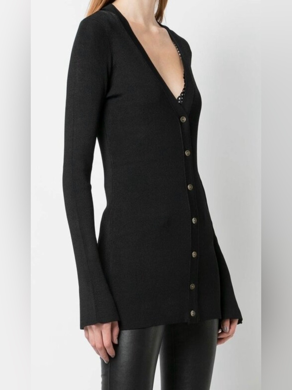 L'AGENCE Lucas Black Ribbed Long Button Front Cardigan Sweater Women’s Size XS